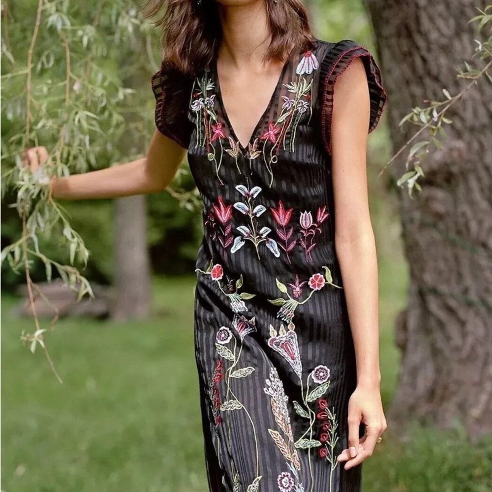 Not So Serious by Pallavi Mohan Black Embroidered Maxi Dress - Size 8 - Picture 4 of 10